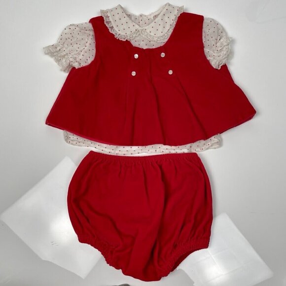 VTG 3 piece Toddler Christmas Set w/ Polka dot blouse, velvet bloomers & vest - Picture 2 of 12
